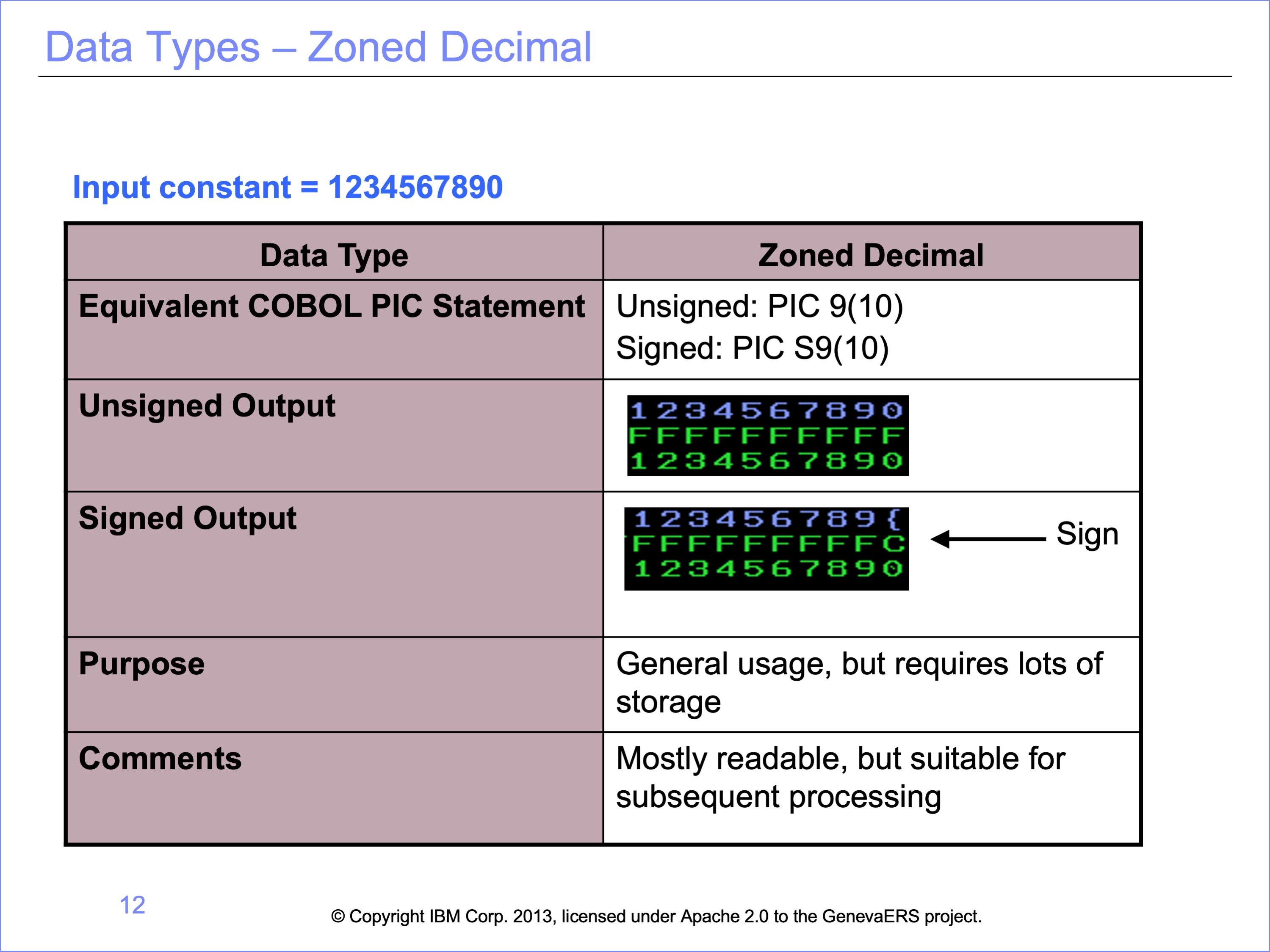 Zoned Decimal example display.